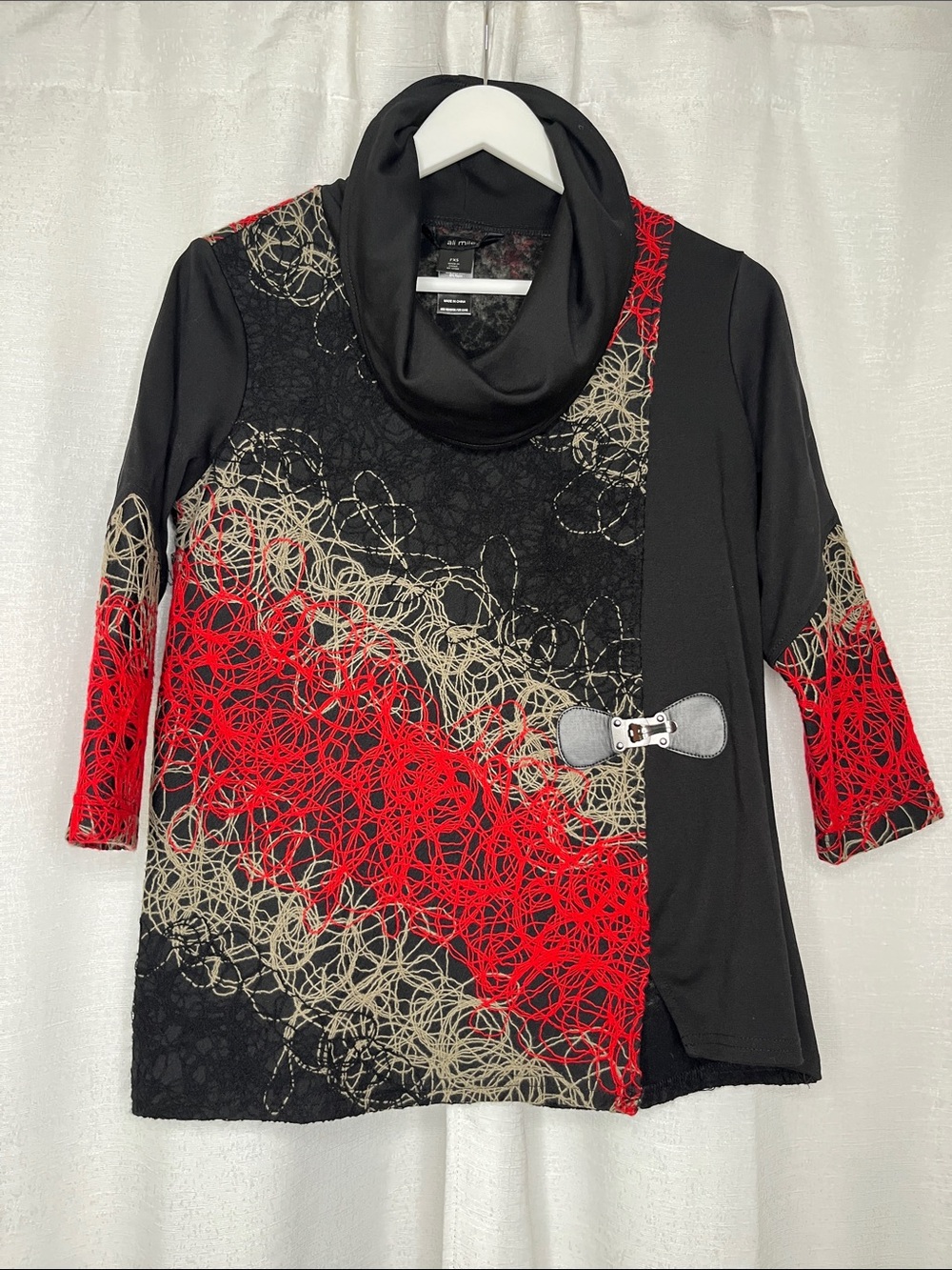 Ali Miles Black Top with Red Thread Accents/Buckle NWOT